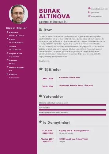 Çevre Mühendisi CV Örnekleri cv indir